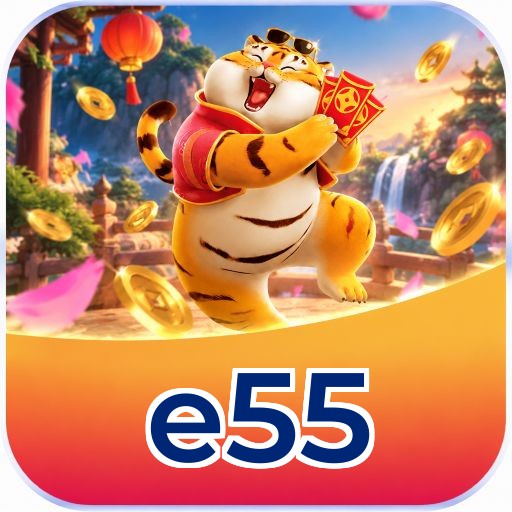 Interface da plataforma e55 mostrando slots populares e bônus de boas-vindas